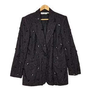 VTG Bill Blass Lace Overlay Suit Jacket Blazer sz 12 Black One Button Front Glam
